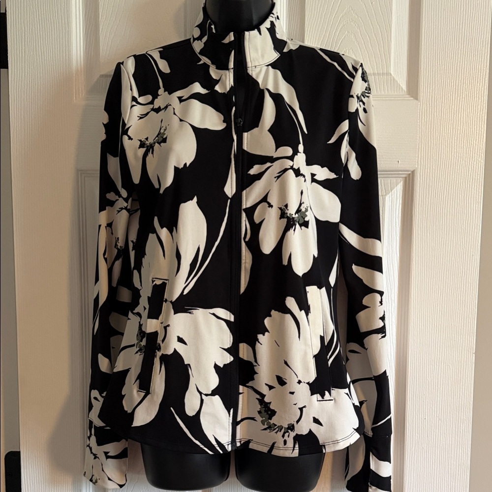 Tommy Bahama Black & White Floral Zip Jacket